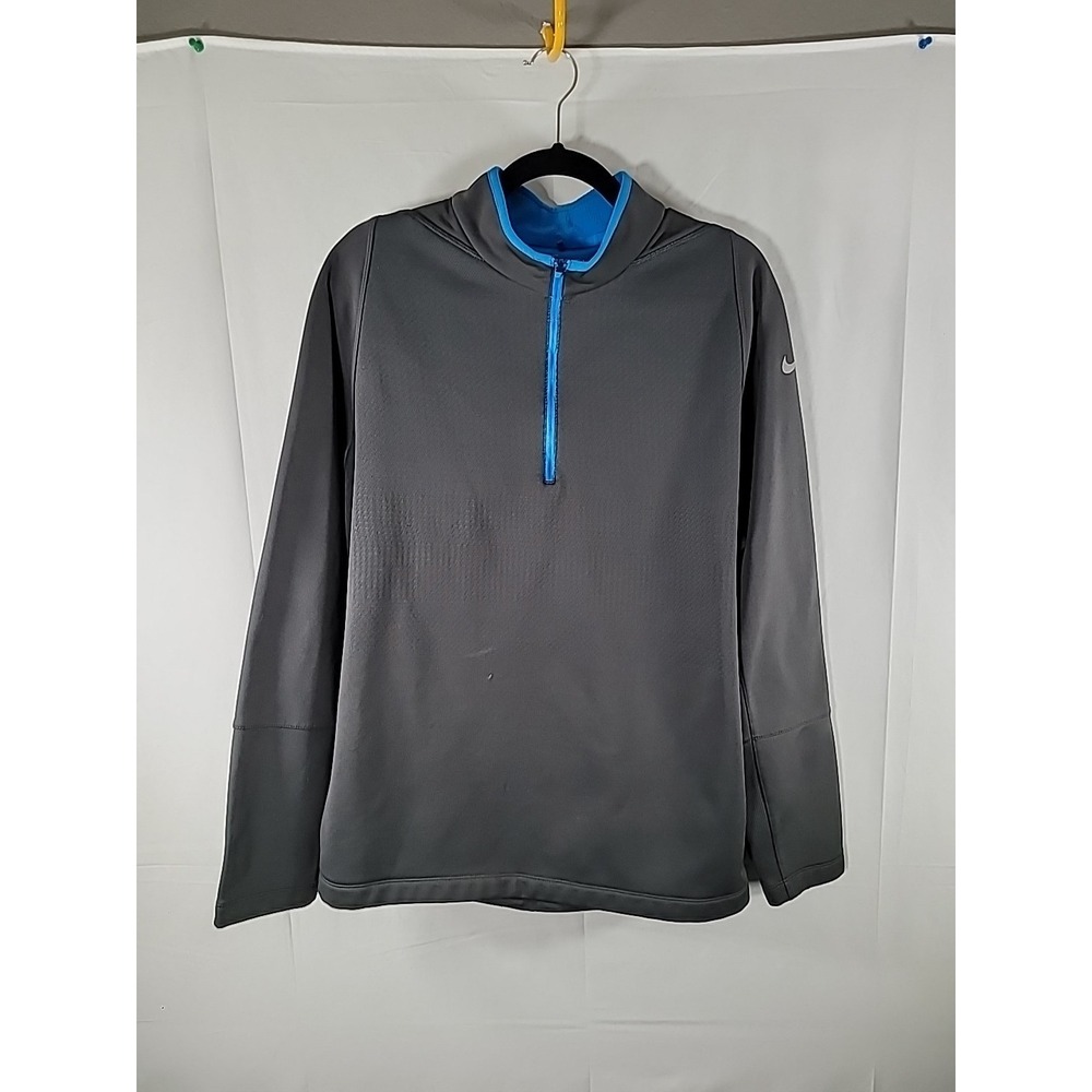 Nike Golf Pullover Mens L Gray Blue Quarter Zip Tour Performance Fleece Thermal